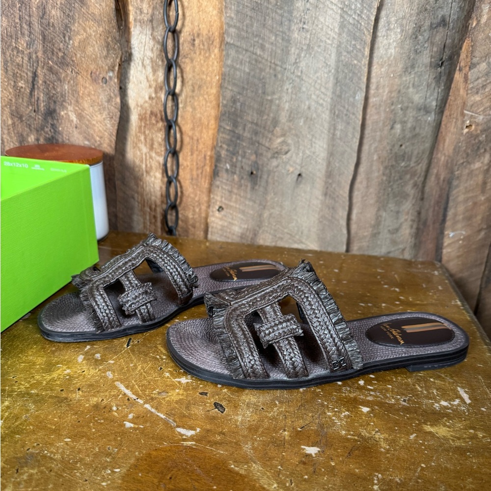 Sam Edelman Chocolate Raffia Slides - Picture 4 of 9